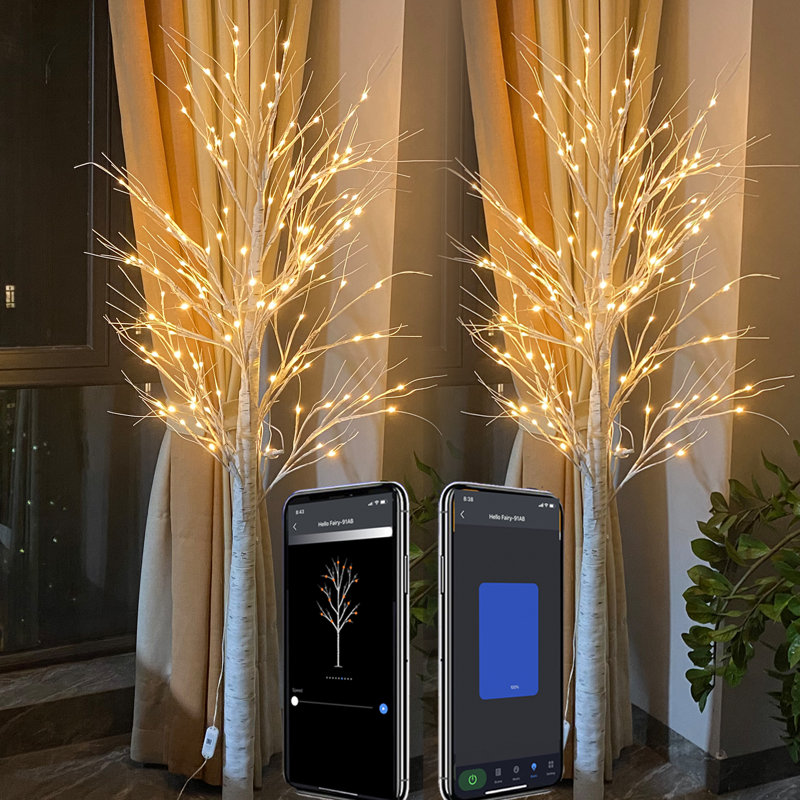 The Holiday Aisle 6ft 2pack Large Christmas Tree With Lights Smart Lighted Birch Tree With App Home Decor Warm White Timing Dimmer Group Control Music Sync Christmas Room Decorations Indoor Wayfair